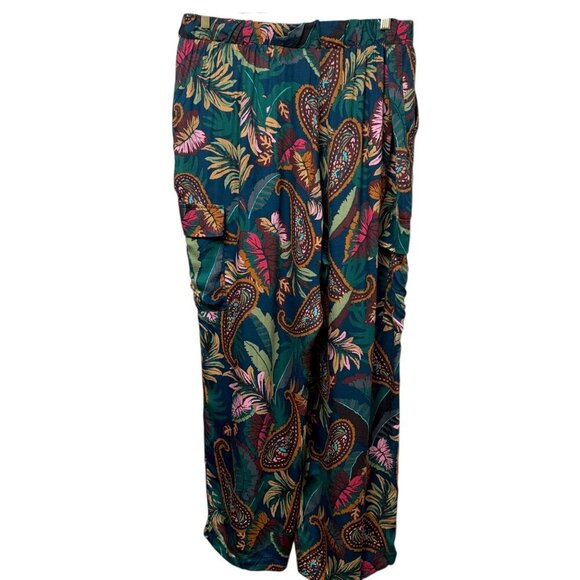 TAHARI Wide Leg Pants Plus Size 2X Green Floral Pullon Elastic Waist Cargo Rayon - Picture 8 of 11